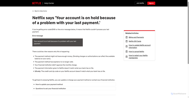 Security scan screenshot of https://www.google.com/url?q=https://help.netflix.com/support/2065?g%3D5932d315-9ecd-4c05-8158-a45b7fa069d5%26lkid%3DURL_HELP%26lnktrk%3DEVO