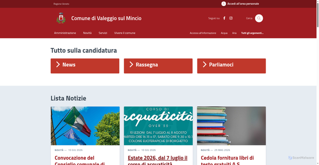 Security scan screenshot of https://www.comune.valeggiosulmincio.vr.it