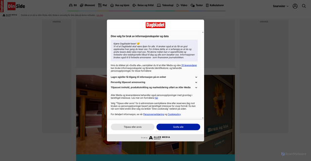 Security scan screenshot of https://dinside.dagbladet.no
