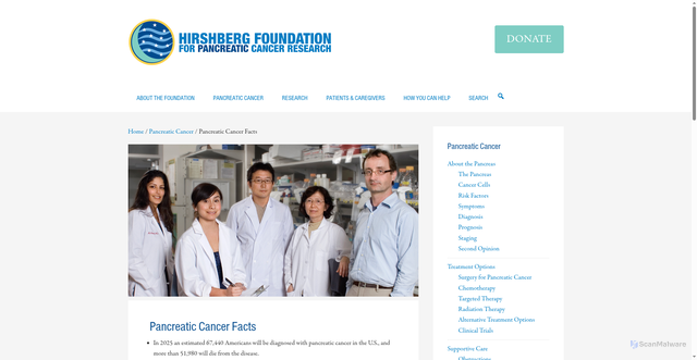 Security scan screenshot of https://pancreatic.org/pancreatic-cancer/pancreatic-cancer-facts/