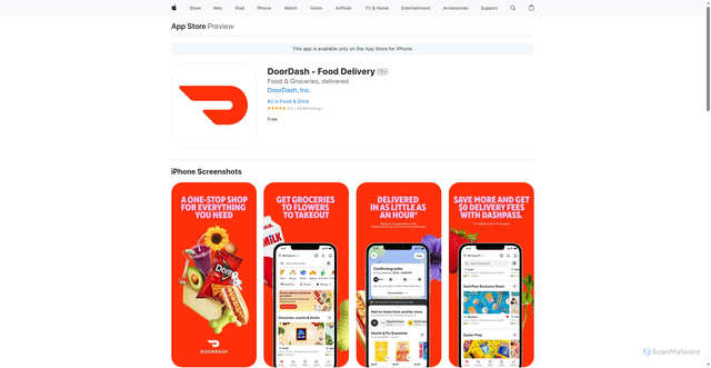 Security scan screenshot of https://apps.apple.com/us/app/doordash-food-delivery/id719972451