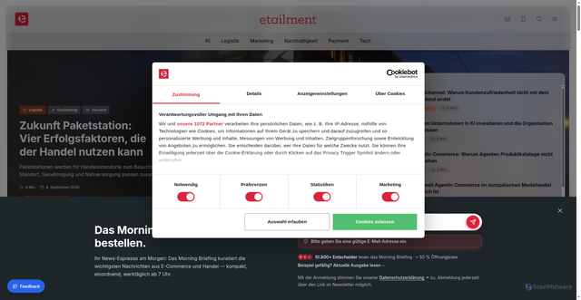 Security scan screenshot of https://r.brevo.etailment.de/mk/cl/f/sh/1t6Af4OiGsDg0dspXtR0xpto6Kym3S/hsliEz7W2u_I