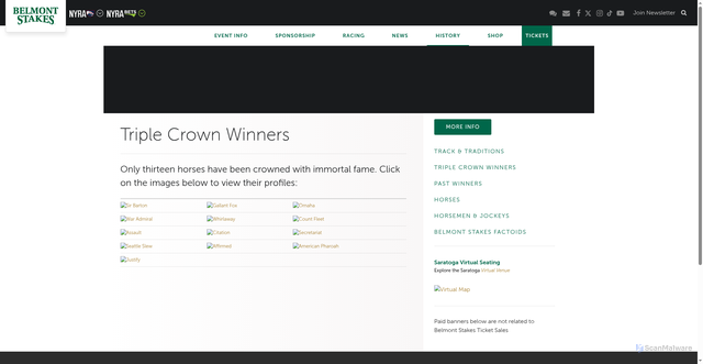 Security scan screenshot of http://www.belmontstakes.com/history/triple-crown-winners