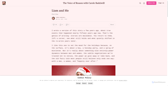Security scan screenshot of https://caroleradziwill.substack.com/p/liam-and-me
