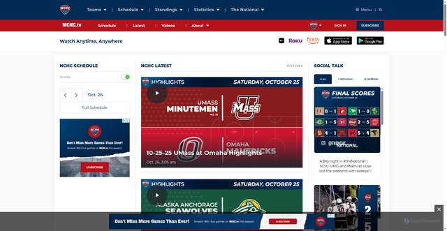 Security scan screenshot of https://nchchockey.com/tv/