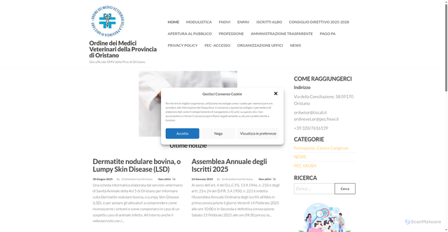 Security scan screenshot of https://www.ordineveterinarioristano.it/