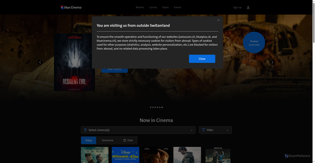 Security scan screenshot of https://bluecinema.ch