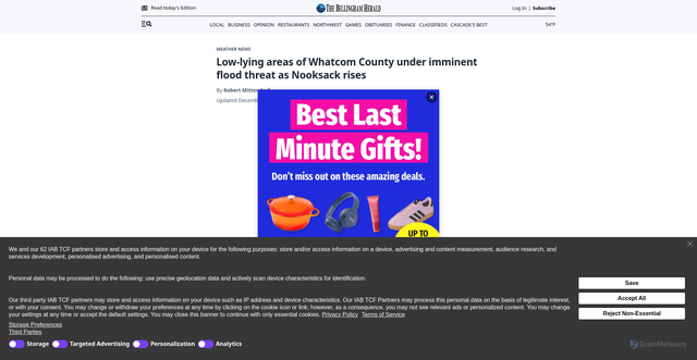 Security scan screenshot of https://www.bellinghamherald.com/news/weather-news/article313579440.html