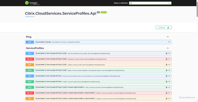 Security scan screenshot of https://serviceprofiles-direct-eastus-release-a.citrixworkspacesapi.net