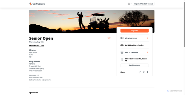 Security scan screenshot of https://golfhub.golfgenius.com/events/bac9b9db-e6e1-4ad9-9006-b1966d0f1709