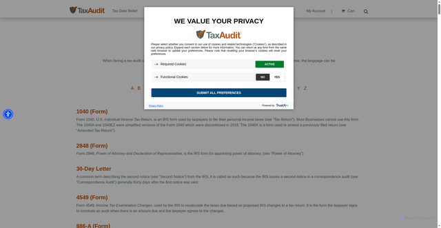 Security scan screenshot of https://www.taxaudit.com/audit-defense/resources/audit-glossary