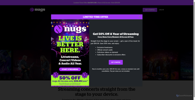 Security scan screenshot of https://www.nugs.net/