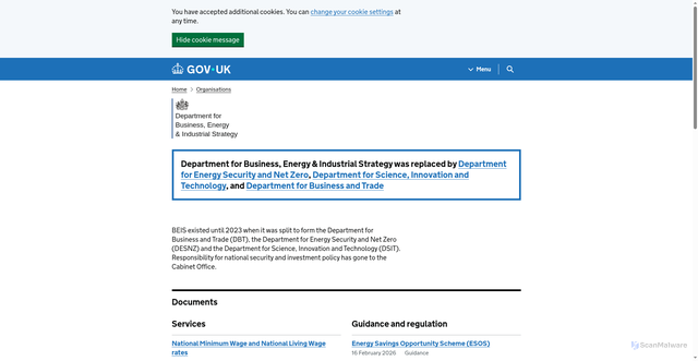 Security scan screenshot of http://www.bis.gov.uk