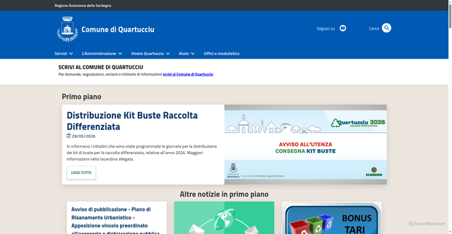 Security scan screenshot of https://www.comune.quartucciu.ca.it