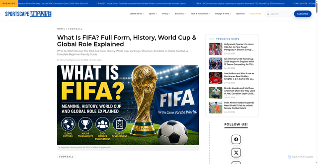 Security scan screenshot of https://www.sportscapemagazine.com/blog/what-is-fifa