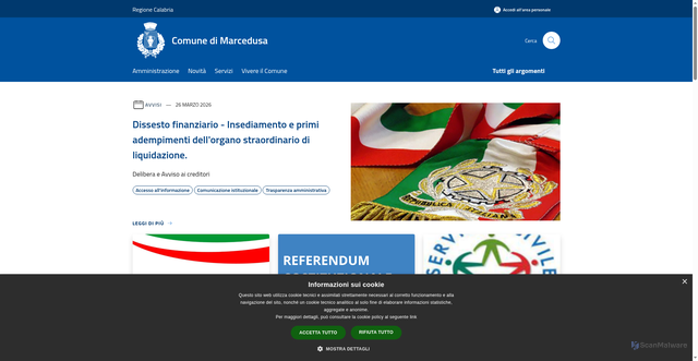 Security scan screenshot of https://www.comune.marcedusa.cz.it/