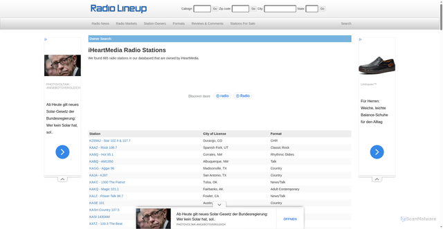 Security scan screenshot of https://www.radiolineup.com/owners/iHeartMedia