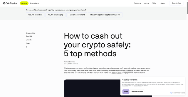Security scan screenshot of https://ct-landing.pages.dev/blog/how-to-cash-out-bitcoin