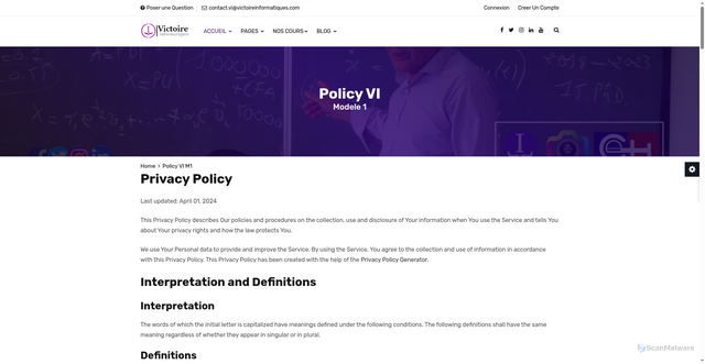 Security scan screenshot of http://victoireinformatique.com/policyVI.php