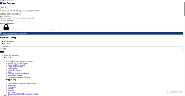 Security scan screenshot of https://www.transtats.bts.gov/homedrillchart.asp