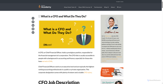 Security scan screenshot of https://cmaexamacademy.com/what-is-cfo/?srsltid=AfmBOorl7oRVgxD2m6rP6kvXOUiVOmckeVigm2FVWLMvGsmdDRHdPJLn