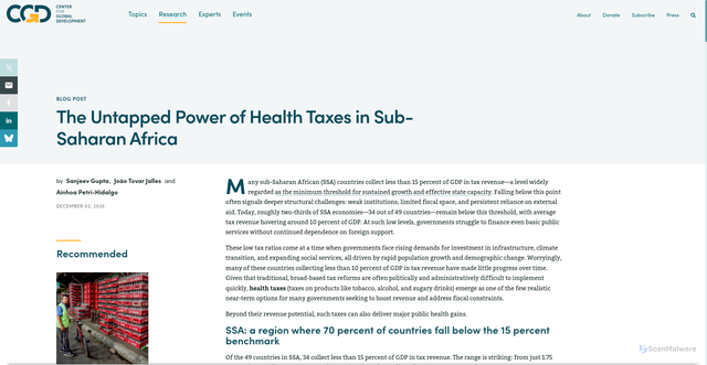Security scan screenshot of https://www.cgdev.org/blog/untapped-power-health-taxes-sub-saharan-africa
