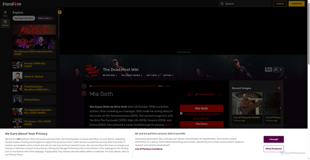 Security scan screenshot of https://the-dead-meat.fandom.com/wiki/Mia_Goth