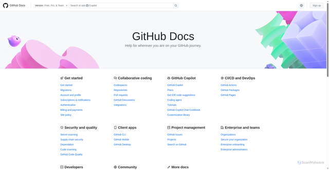 Security scan screenshot of https://docs.github.com