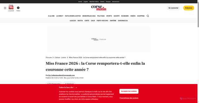 Security scan screenshot of https://www.corsematin.com/article/culture-loisirs/1481228255928915/miss-france-2026-la-corse-remportera-t-elle-enfin-la-couronne-cette-annee