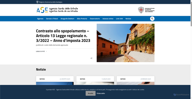 Security scan screenshot of https://www.agenziasardaentrate.it/
