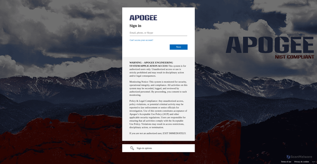 Security scan screenshot of https://security.apogee.services/hc