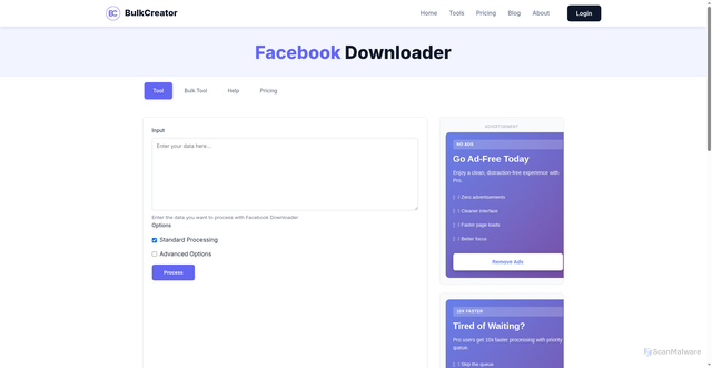 Security scan screenshot of http://facebook-downloader.bulkcreator.com/