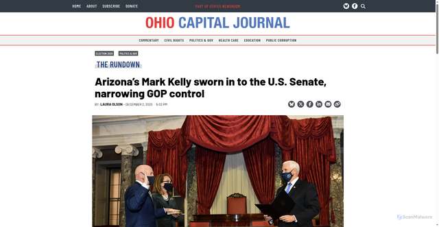 Security scan screenshot of https://ohiocapitaljournal.com/briefs/arizonas-mark-kelly-sworn-in-to-the-u-s-senate-narrowing-gop-control/