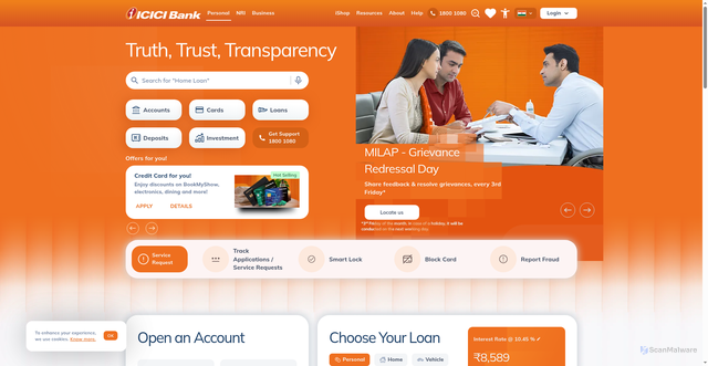 Security scan screenshot of https://icicibank.com