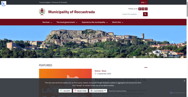 Security scan screenshot of https://www.comune.roccastrada.gr.it/it-it/home