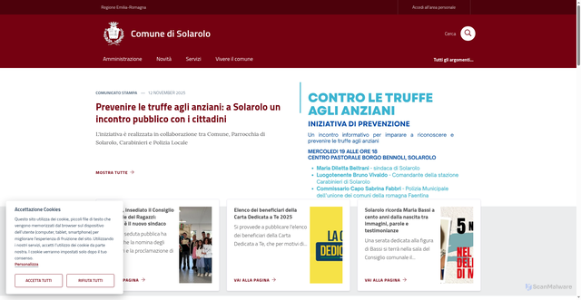 Security scan screenshot of https://www.comune.solarolo.ra.it/