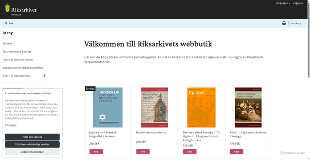 Security scan screenshot of https://webbutik.riksarkivet.se/