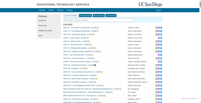 Security scan screenshot of https://podcast.ucsd.edu/
