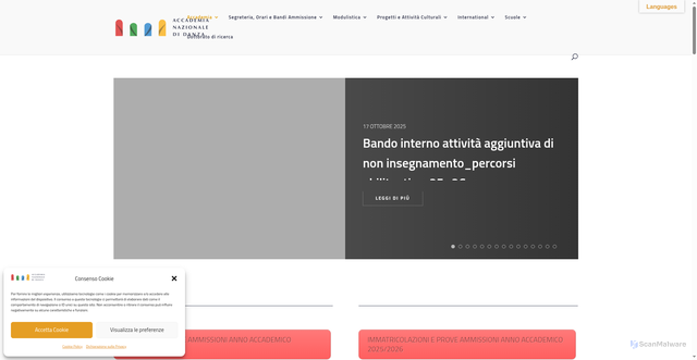 Security scan screenshot of https://www.accademianazionaledanza.it/