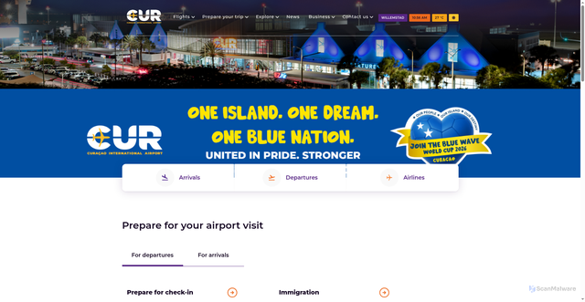 Security scan screenshot of https://curacao-airport.com/