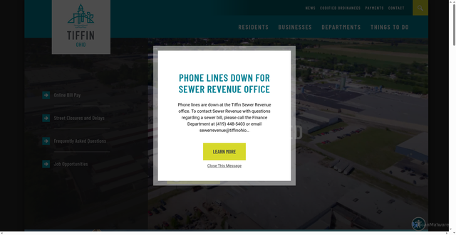 Security scan screenshot of https://www.tiffinohio.gov/