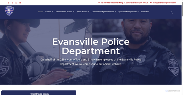 Security scan screenshot of evansvillepolice.com