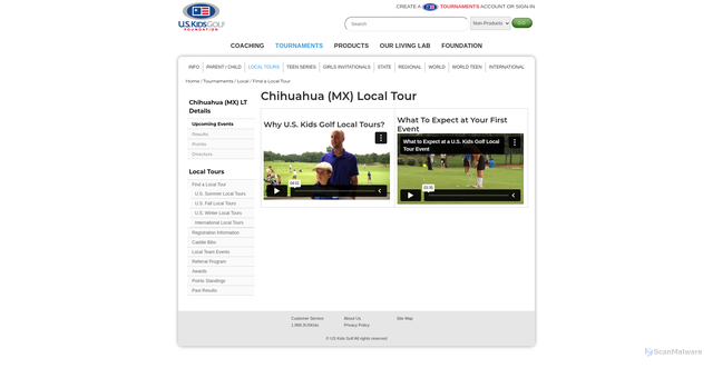 Security scan screenshot of https://tournaments.uskidsgolf.com/tournaments/local/find-local-tour/505817/chihuahua-mx