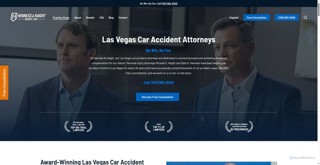 Security scan screenshot of https://www.hennessandhaight.com/las-vegas-car-accident-lawyers/