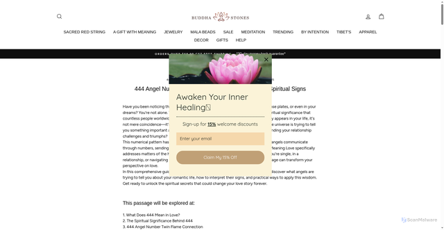 Security scan screenshot of https://buddhastoneshop.com/blogs/news/444-angel-number-meaning-love