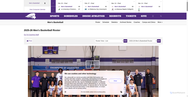Security scan screenshot of https://nelsonlions.com/sports/mens-basketball/roster