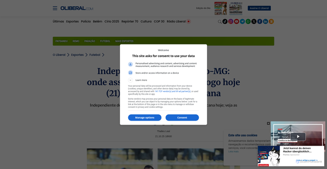 Security scan screenshot of https://www.oliberal.com/esportes/futebol/independiente-dv-x-atletico-mg-onde-assistir-e-escalacoes-do-jogo-hoje-21-pela-copa-sudamericana-1.1038891