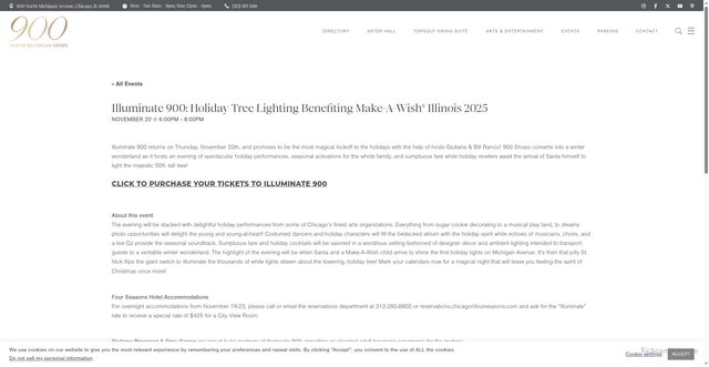 Security scan screenshot of https://www.shop900.com/900-event/illuminate-900-holiday-tree-lighting-benefiting-make-a-wish-illinois-2025/