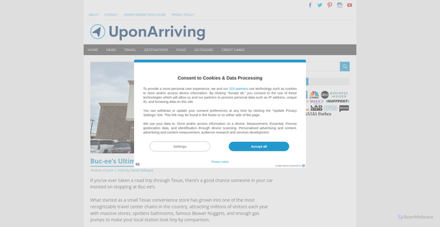 Security scan screenshot of https://www.uponarriving.com/bucees-ultimate-guide/