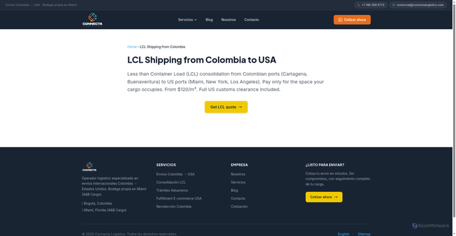 Security scan screenshot of https://connecta-logistics-site.pages.dev/en/lcl-shipping-colombia/